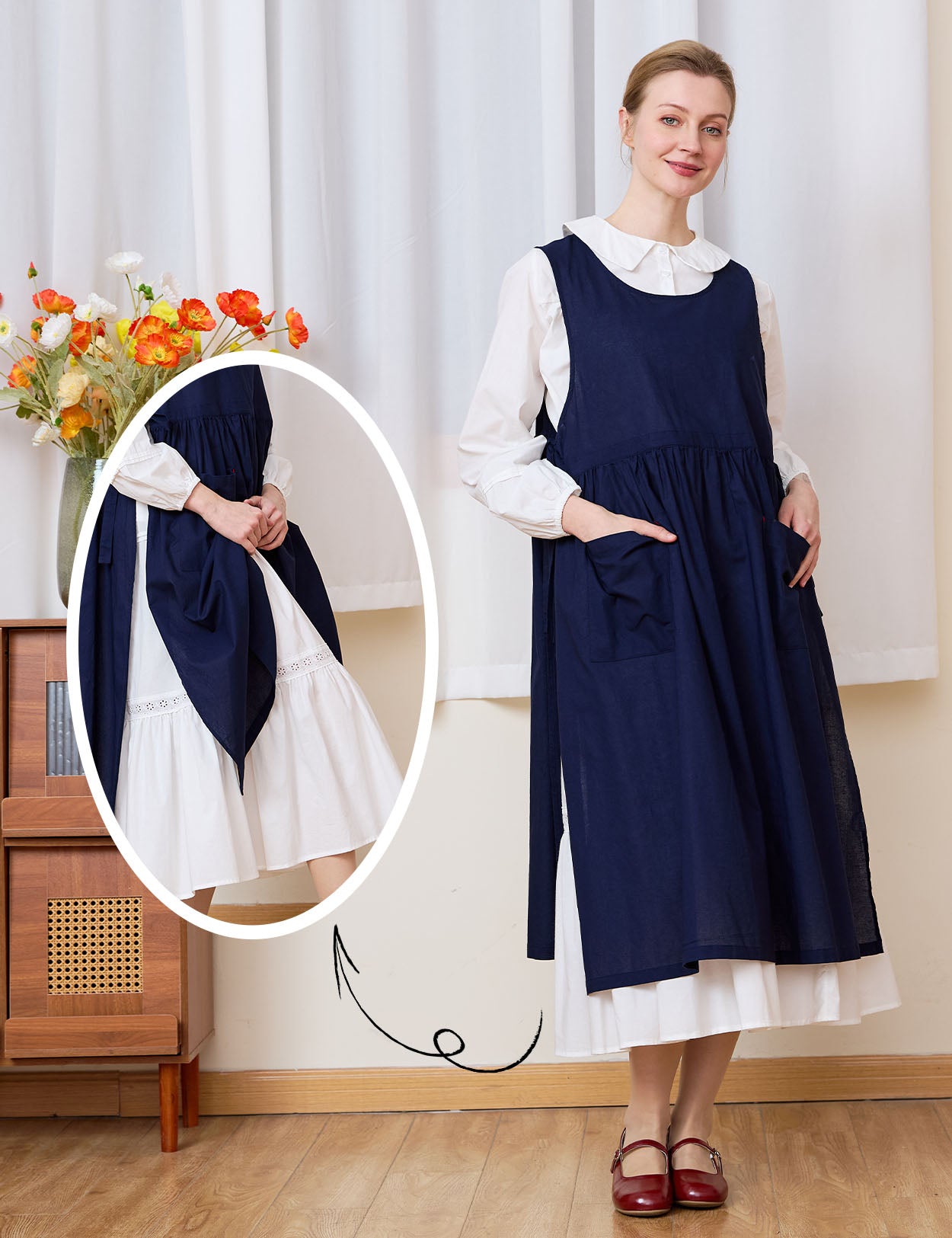Sueasyretro white cotton vintage midi skirt layered. A versatile ruffle petticoat for rustic daily styling and outfits.