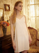 Cotton Slip Dress Sleepwear Full Slip Under Dress Skirt Extender Camisole Slips Petticoat Night Dress V Neck Above Knee