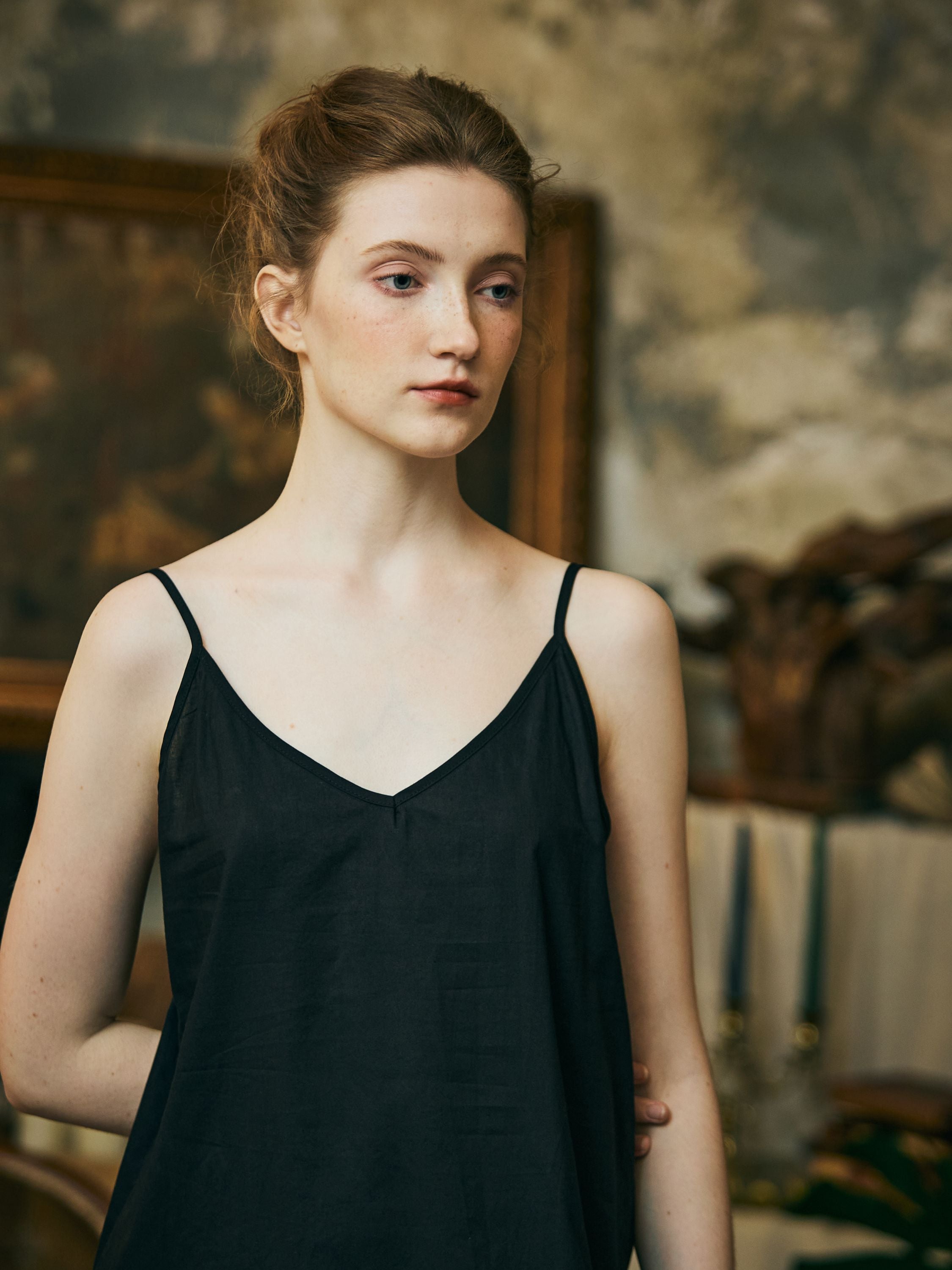 Women Cotton Slip Dress V Neck Slit Design Under Dress Camisole Vintage Style Skirt Extender Petticoat Full Slip