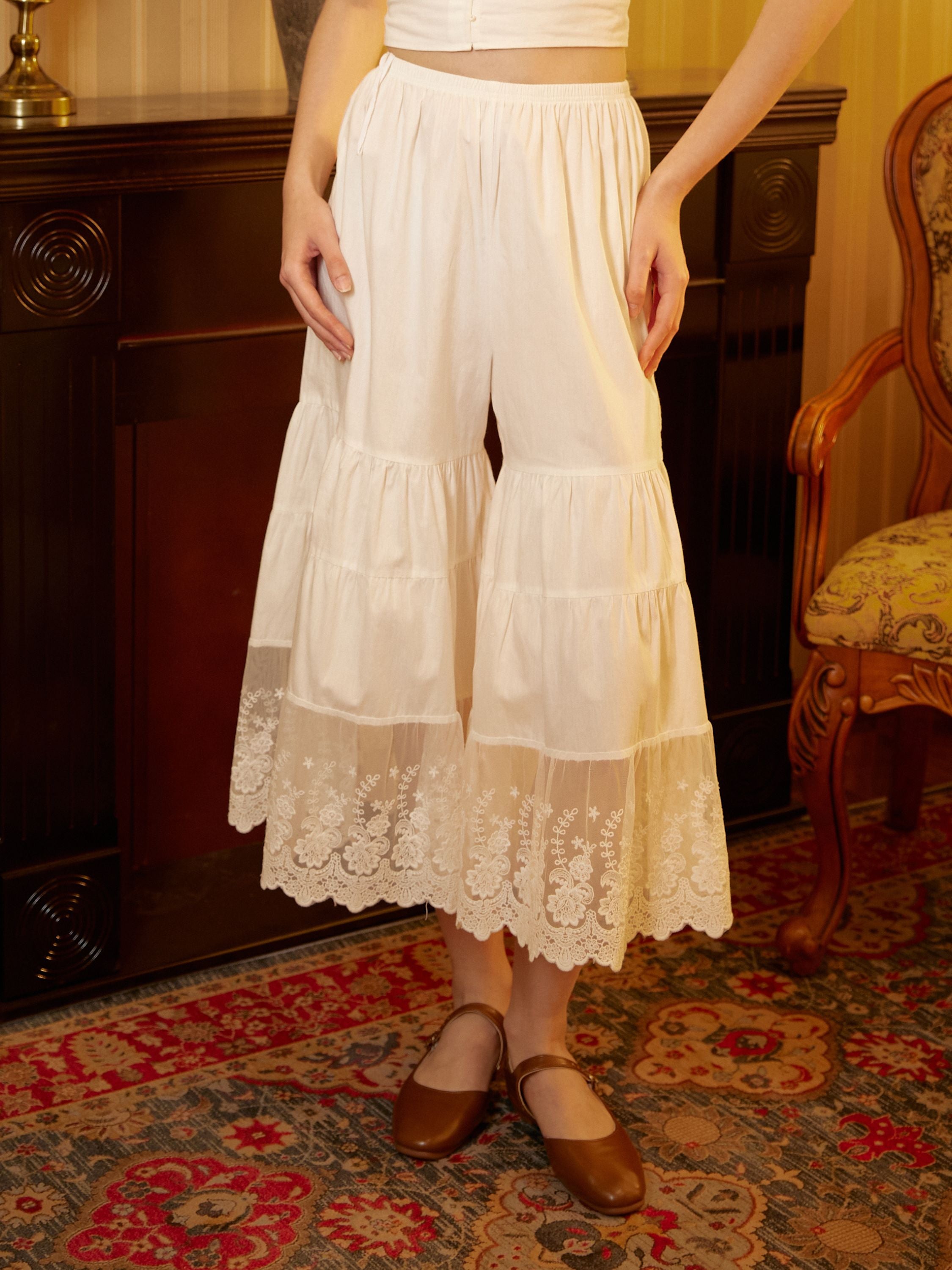 Women’s Bloomers Cotton Long Bloomers Plus Size Pantaloons Pettipants Victorian Underwear Lace Bloomer Pants Ivory