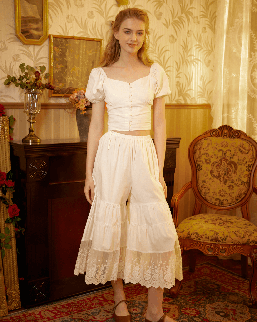 Women Cotton Bloomers Pants Big  Pantaloons Lace