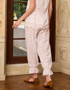 Back view of Sueasyretro ivory cotton bloomers with pintuck and ruffle hem detail