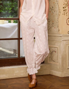 Sueasyretro ivory cotton bloomers ankle ruffle detail with embroidered floral eyelet lace trim