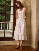 Front view of Sueasyretro white bloomer pants. Crafted from 100% pure cotton, these cotton bloomers offer easy comfort.