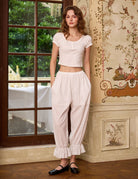 Sueasyretro white cotton bloomers for women. Elegant lace pettipants with elastic cuffs, perfect as romantic loungewear.