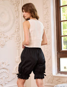 Back view of the black cotton bloomers for women. Soft and easy vintage lace bloomer pants perfect for underneath a skirt.
