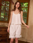 Comfortable ivory cotton bloomer femme pants for lounging or sleep, soft and breathable vintage style.