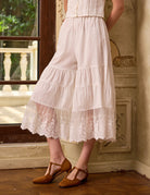 Detail of the gathered tiers on these white cotton bloomers. Perfect to wear underneath a dress or on their own.