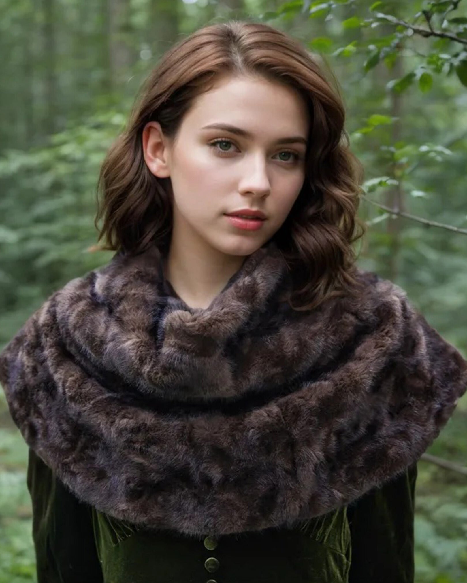 Brown faux fur shoulder warmer scarf - medieval style accessory