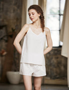 ivory striped cotton pajama shorts with loose fit design