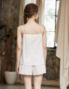 Women's soft washed 100% cotton pajama shorts in ivory, comfortable lounge sleepwear - back view