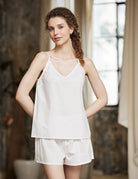Women's soft washed 100% cotton pajama shorts in ivory, comfortable lounge sleepwear