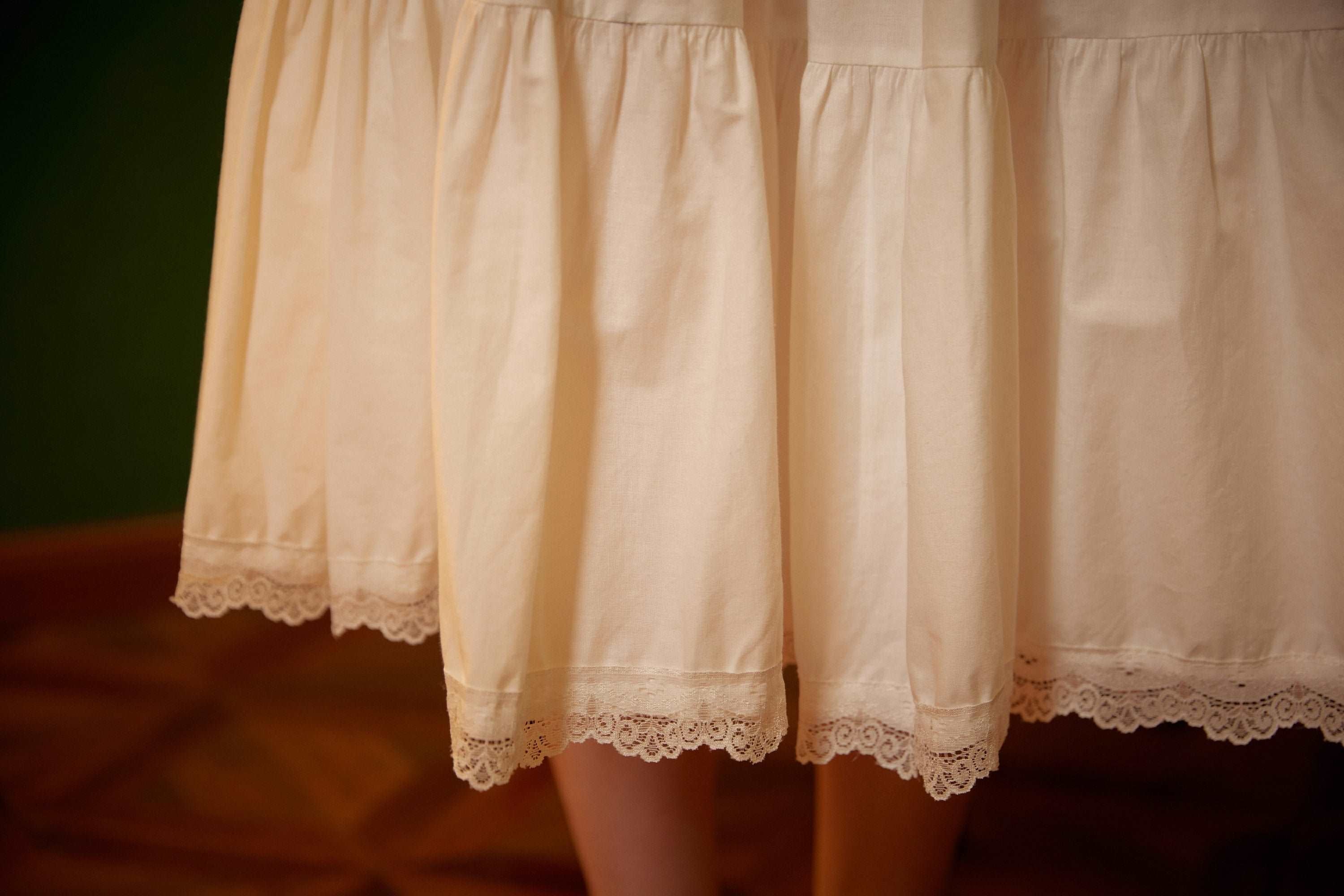 Petticoat Half Slip Cotton Woman Skirt Extender Edged Lace A-line underskirt with Elastic waistband in three lengths Ivory