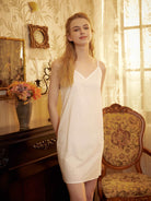 Cotton Slip Dress Sleepwear Full Slip Under Dress Skirt Extender Camisole Slips Petticoat Night Dress V Neck Above Knee
