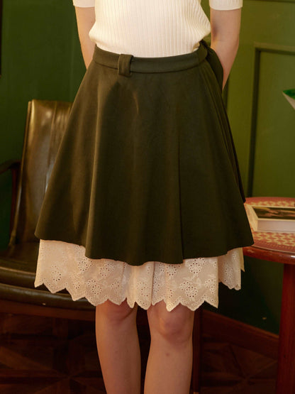 Petticoat Skirt 100% Cotton Half Slip Crinoline Skirt Extender Underskirt with Lace Embroidery Ivory/Black Knee Length