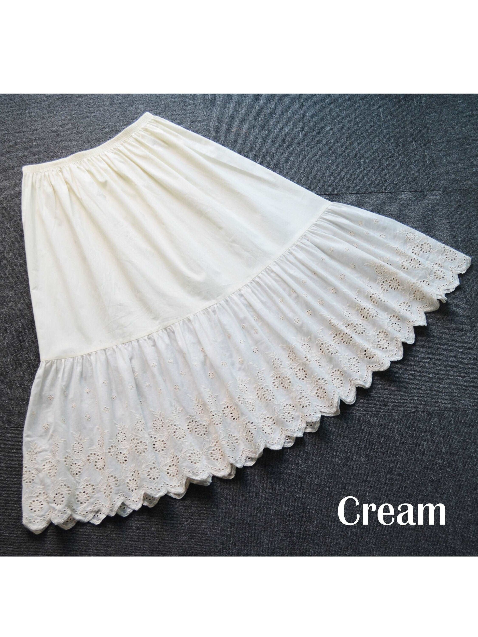 Petticoat Skirt 100% Cotton Half Slip Unterrock Crinoline Jupon Skirt Extender Underskirt with Lace Embroidery Ivory/Cream/Black