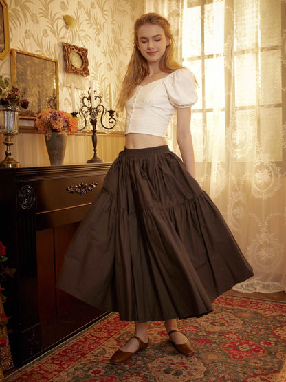 Tiered Pocket Maxi Skirt Cotton White Skirt Long Boho Pleated Skirt Flexible Waistband Versatile and Flattering, Perfect for All Seasons