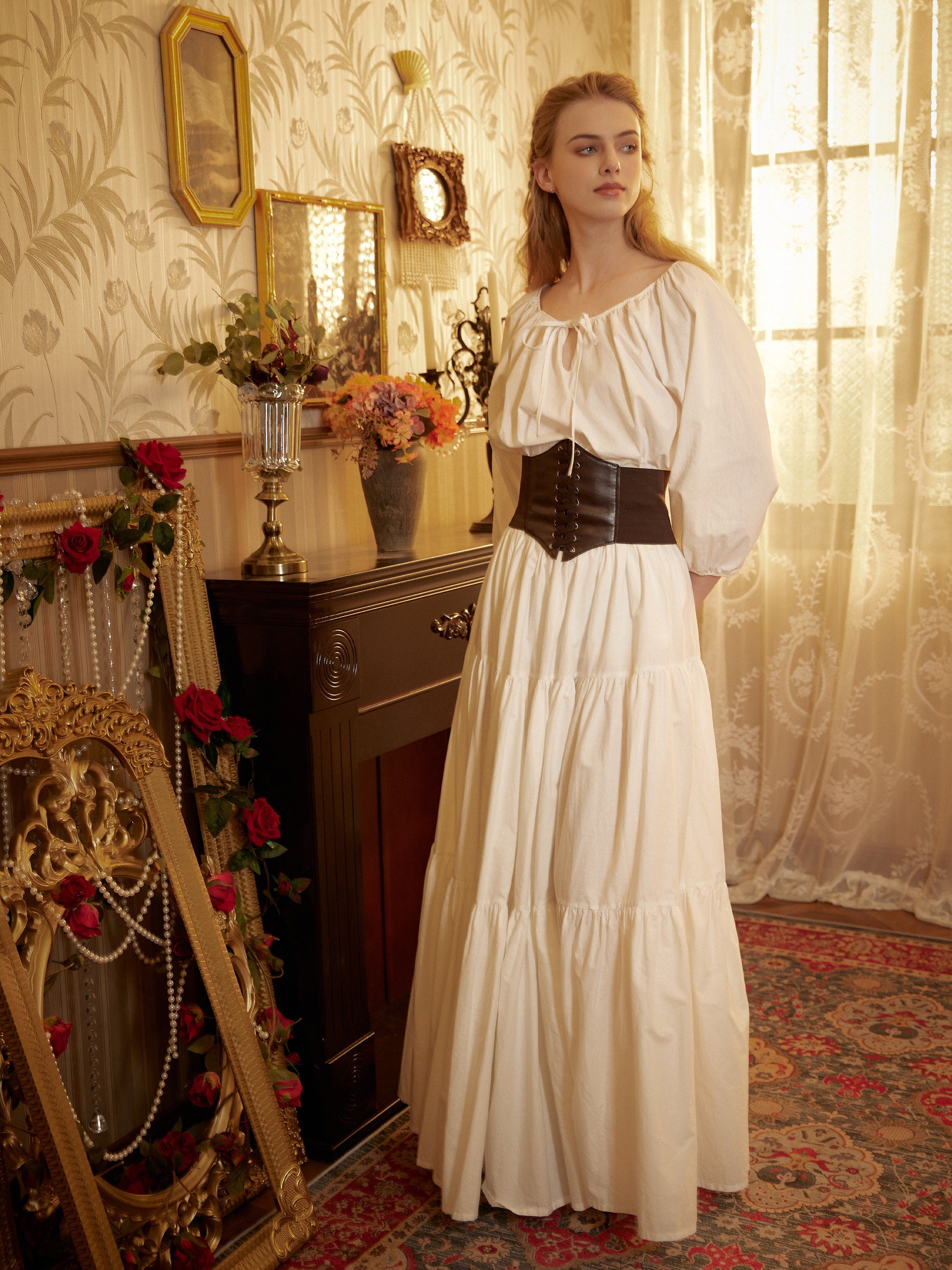 Renaissance Fair Skirt Victorian Skirt Medieval outfits Ren Faire Costume Pirate Skirt Cotton Long Skirt Full Length Gathered Skirt