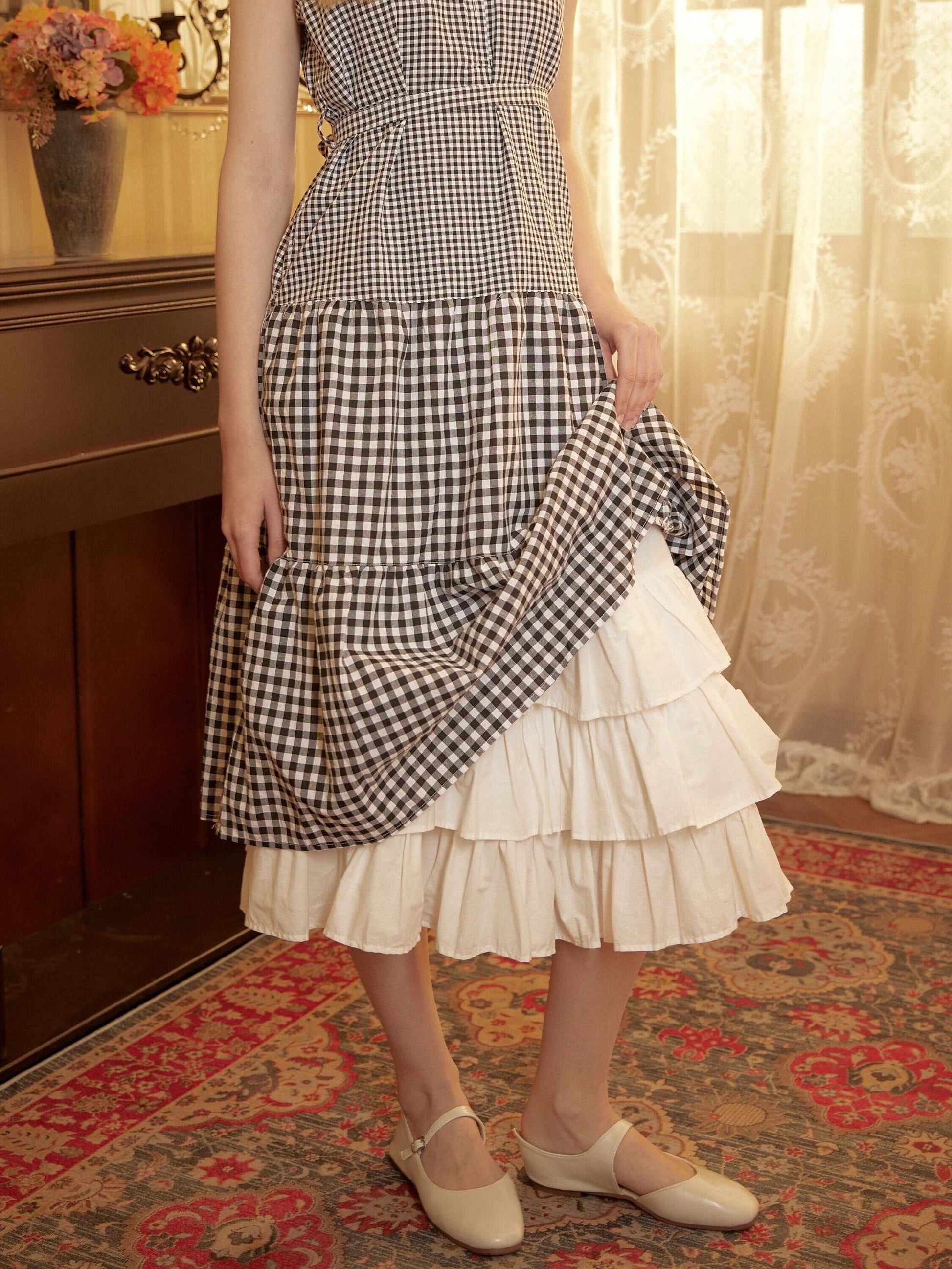 Petticoat Skirt Cotton Half Slip with Three Layers of Ruffles Skirt Extender Women Underskirt Ivory