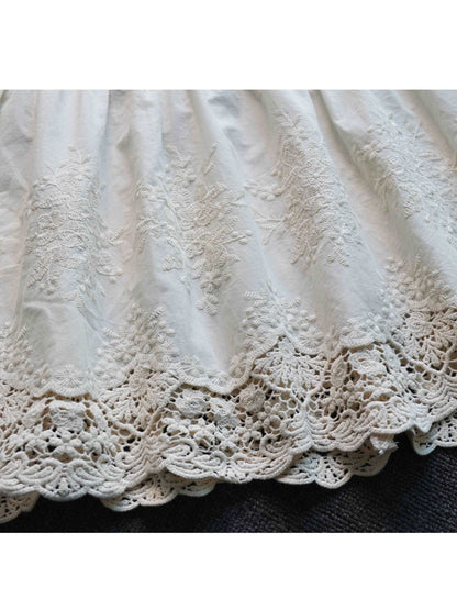 Petticoat Cotton Half Slip Women Skirt Extender with Embroidery Lace Hem Underskirt Elastic Waistband Ivory and Cream