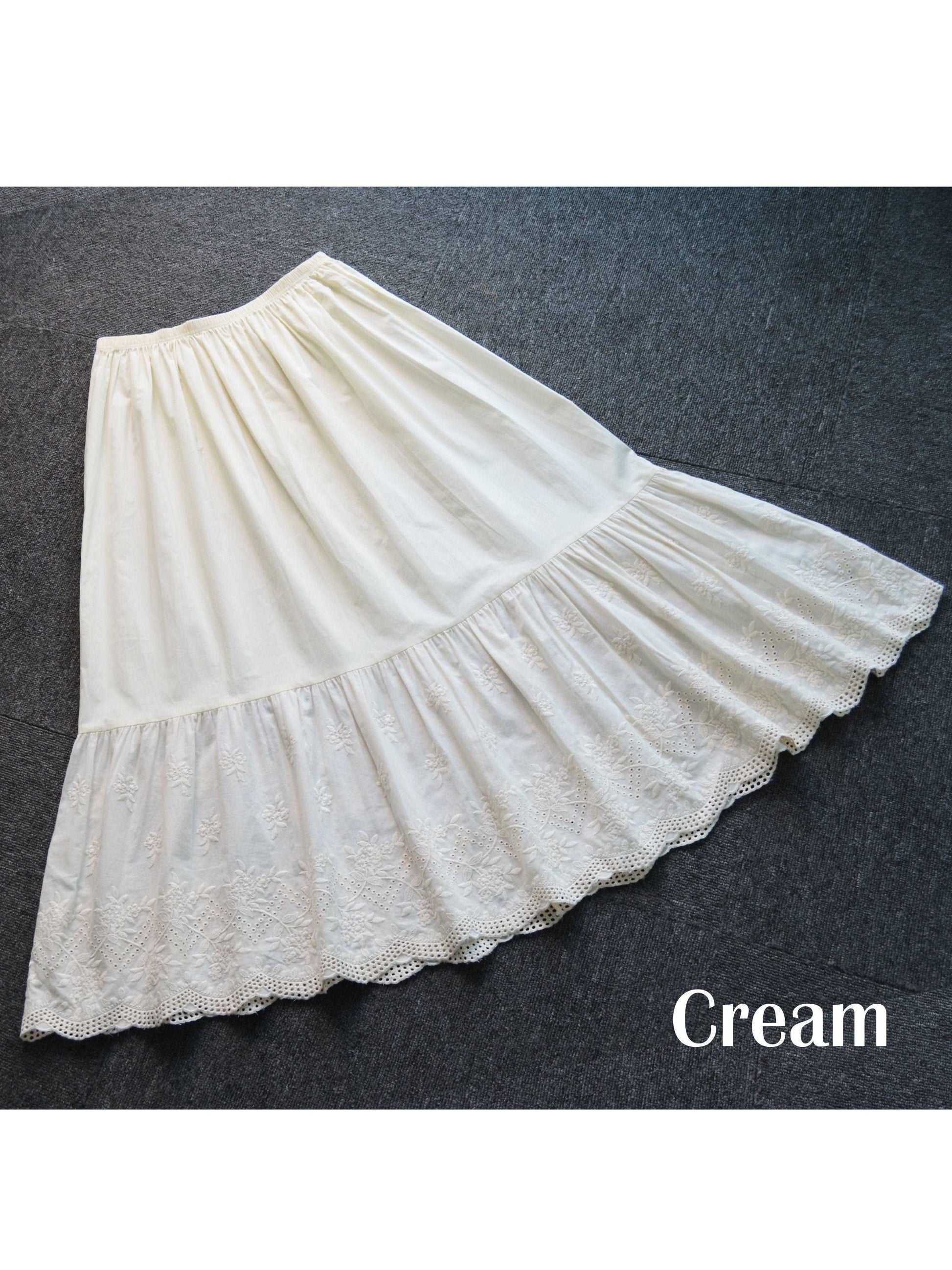 Petticoat Half Slip Cotton Women's Skirt Extender Dress Extender Vintage Style Underskirt with Flower Vine Lace Embroidery