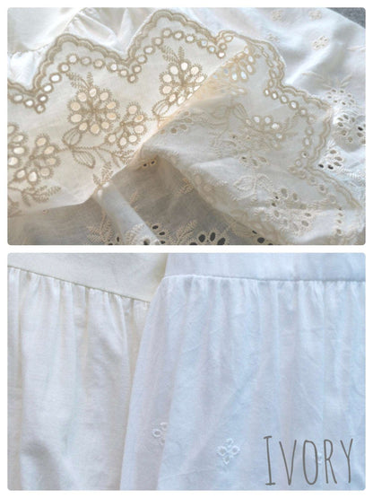 Petticoat Skirt 100% Cotton Half Slip Crinoline Jupon Skirt Extender Underskirt with Lace Embroidery Ivory/Cream/Black