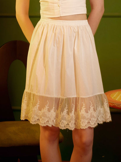 Half Slip Skirt Extender Cotton with Lace Trim Underskirt Ivory Flower Lace Slip Romantic Dress