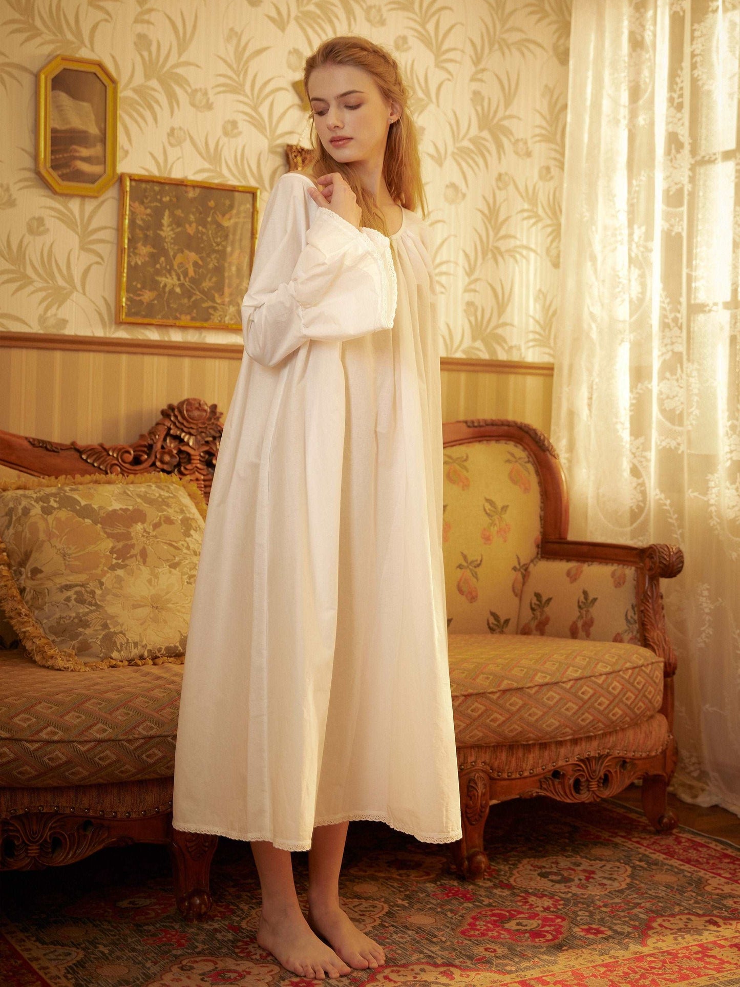 Nightgown Cotton for Women Victorian Nightgown Vintage Inspired Sleepwear Long Bell Sleeve Medieval nightgown Plus Size