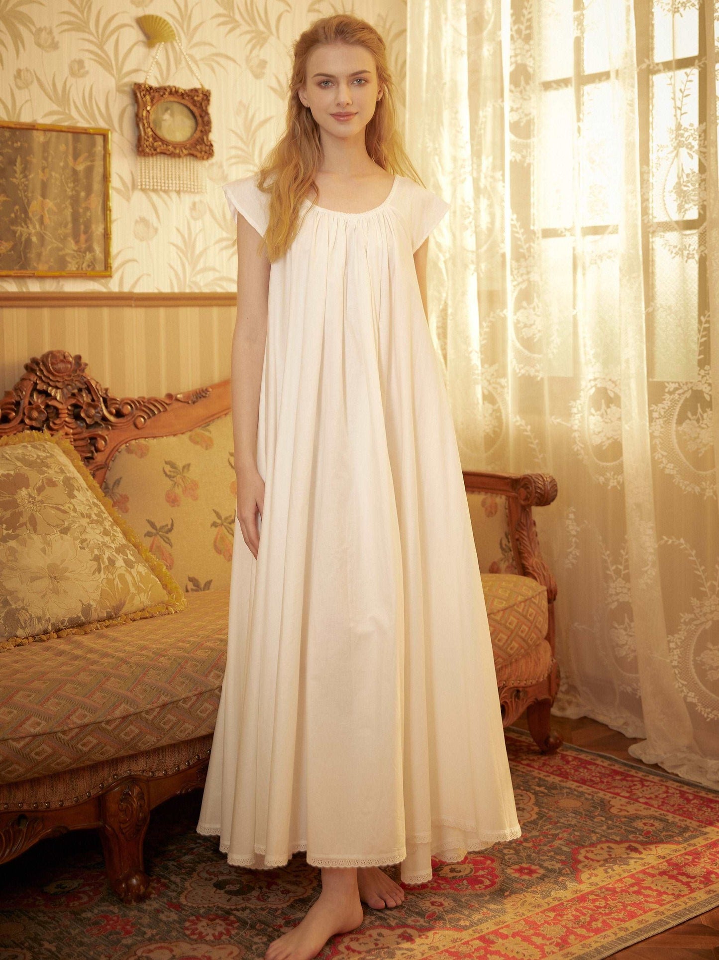 Nightgown 100% Cotton Victorian White Nightgown Women Nightie Maternity Long Dress Plus Size