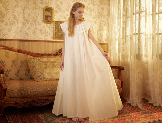 Nightgown Cotton Victorian Nightgown Plus Size White Long Sleepwear Nachthemd Floor Length