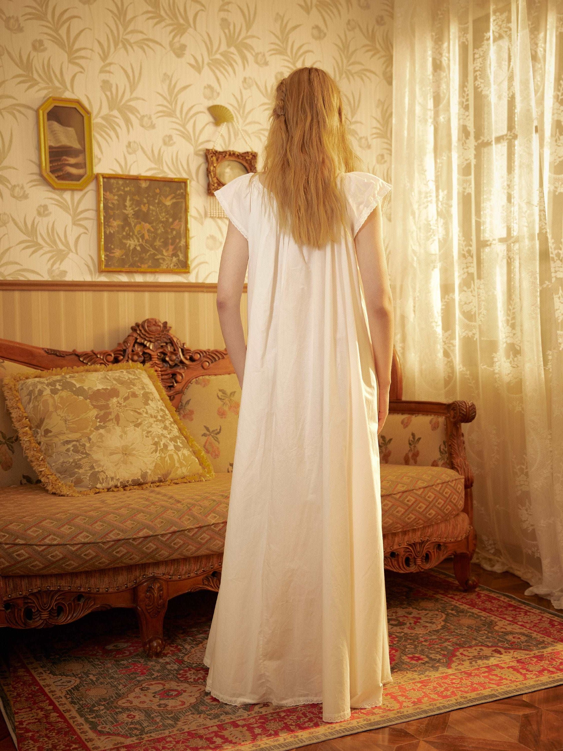 Nightgown Cotton Victorian Nightgown Plus Size White Long Sleepwear Nachthemd Floor Length