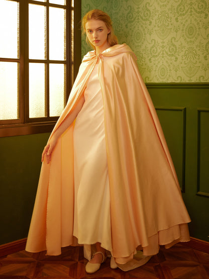 Satin Cloak Hooded Cape White Cloak Wedding Cloak Bride Full Length Coat Poncho for Women Medieval Cape Halloween Cloak