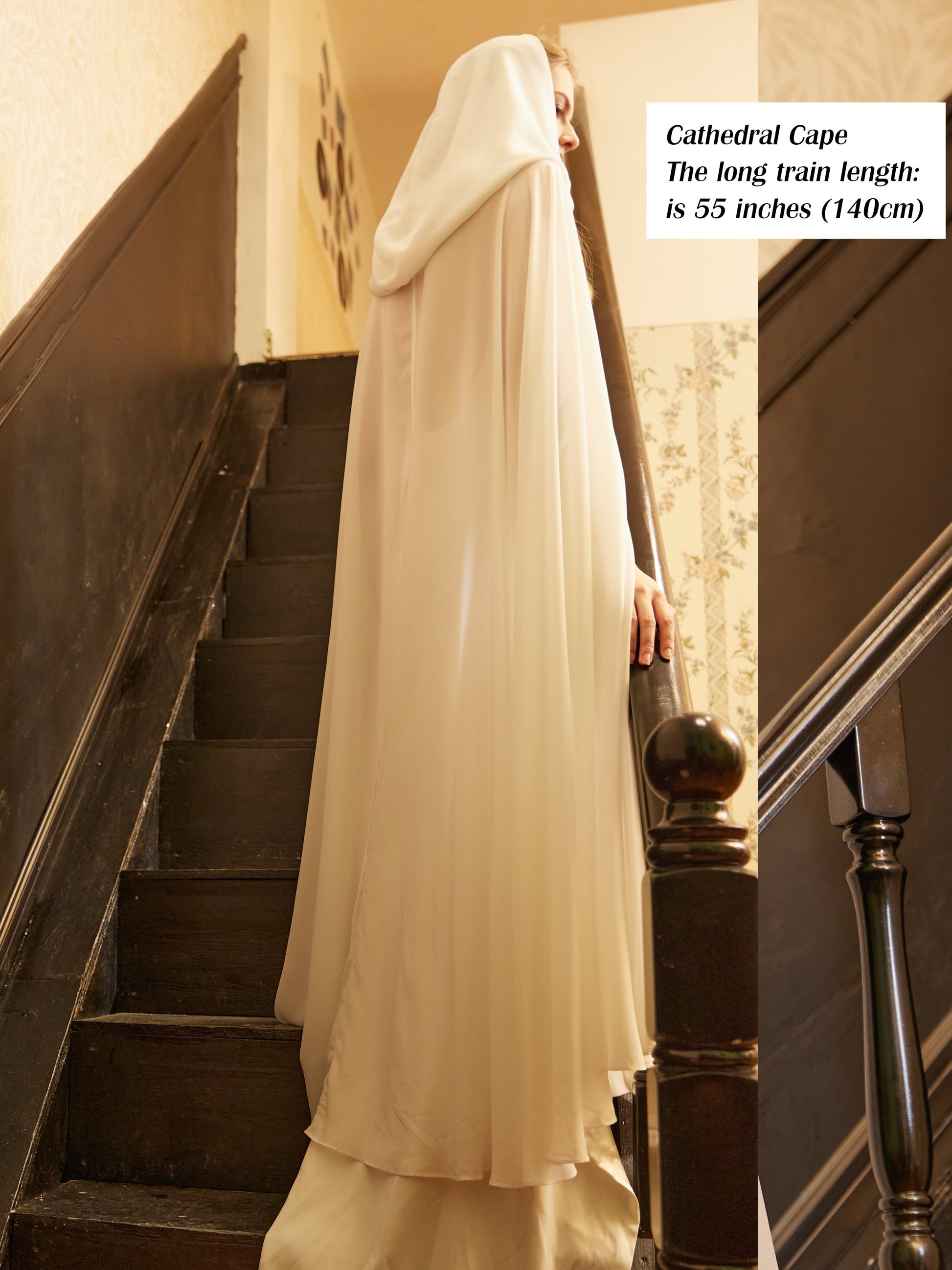 Wedding Cloak Bridal Medieval Long Chiffon Cloak White Chiffon Cape White bridal Cape Wedding Cape Ivory/White Cape