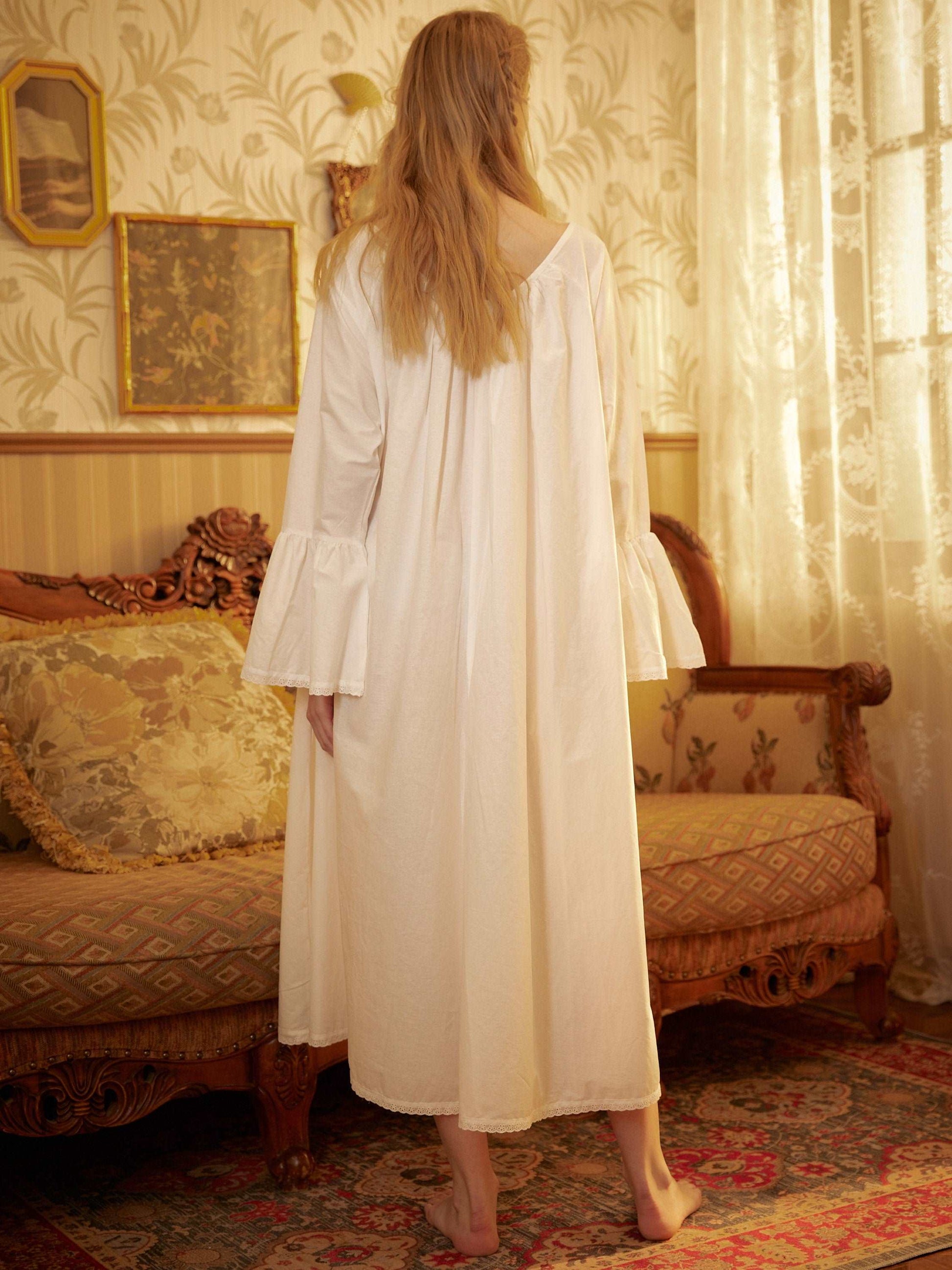 Nightgown Cotton for Women Victorian Nightgown Vintage Inspired Sleepwear Long Bell Sleeve Medieval nightgown Plus Size