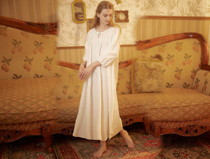 Nightgown Cotton for Women Victorian Nightgown Long Sleepwear Scoop Neck Three-quarter Sleeve Medieval Nightgown Plus Size