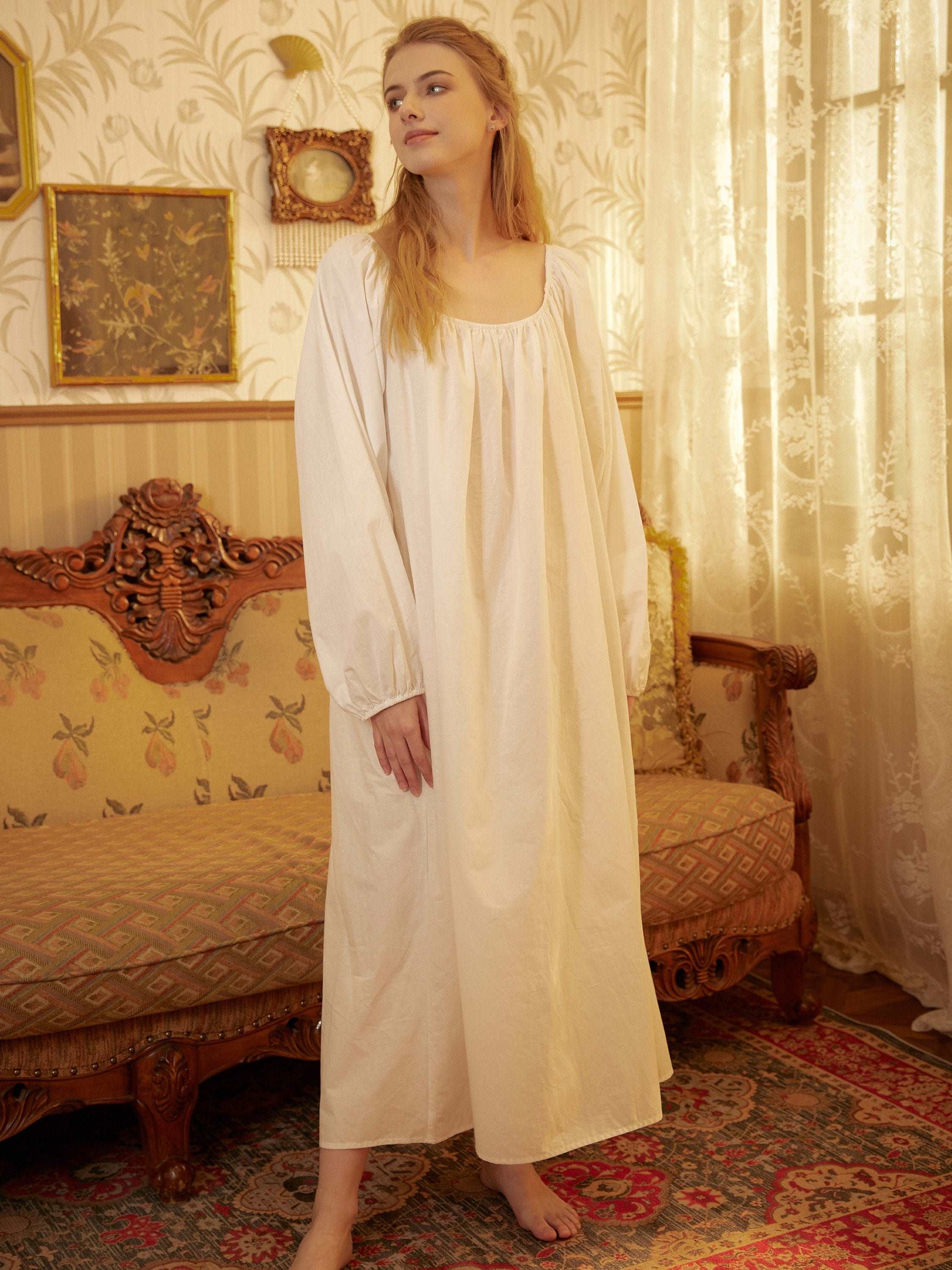 Nightgown Cotton for Women Victorian Nightgown Long Sleepwear Square Neck Long Sleeve Medieval Nightgown Plus Size