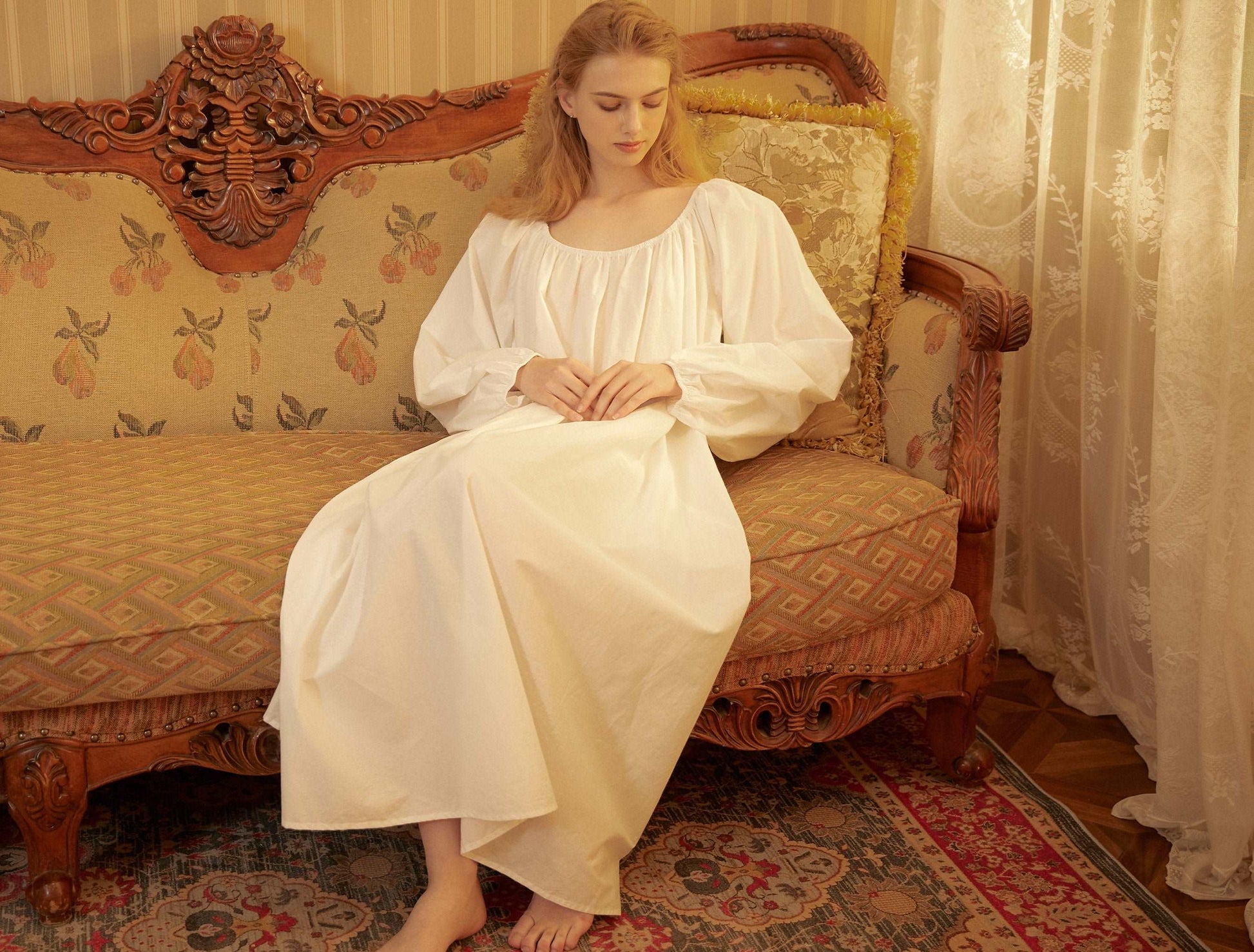 Nightgown Cotton for Women Victorian Nightgown Long Sleepwear Square Neck Long Sleeve Medieval Nightgown Plus Size