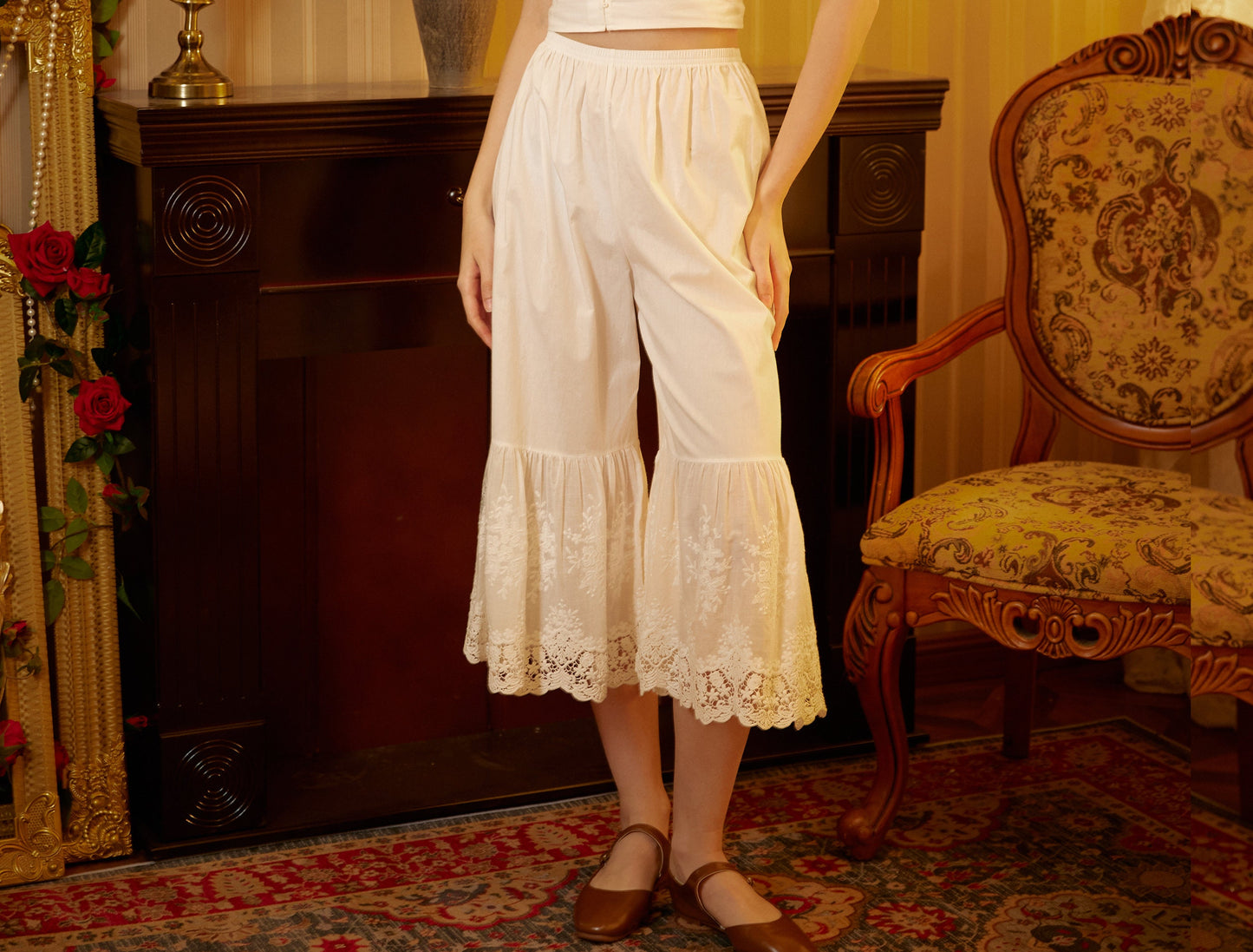 Women’s Bloomers Lace Cotton Bloomers Plus size Edwardian Bloomer Pants Pantaloons Victorian Pettipants Ivory Cream