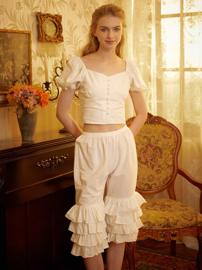 Cotton Victorian Bloomers Ruffles Woman Pantaloons Bloomer Pants Cropped Pants Loungewear Cotton Pettipants