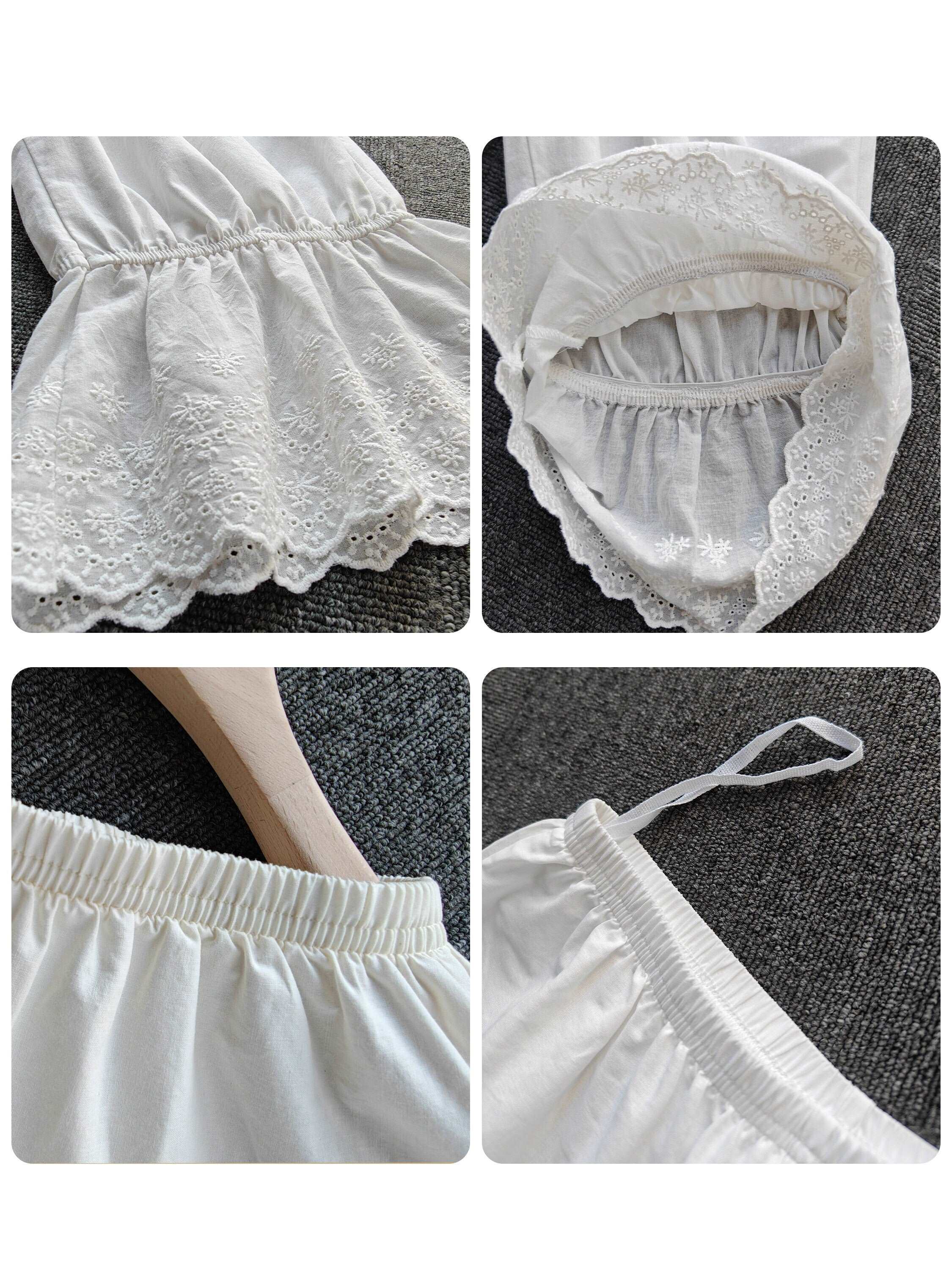 Cotton Bloomers Shorts Women Pantaloons Daisy Embroidery Petal Hem Pajama Capri Pants Vintage Style Cropped Pants Ivory Cream