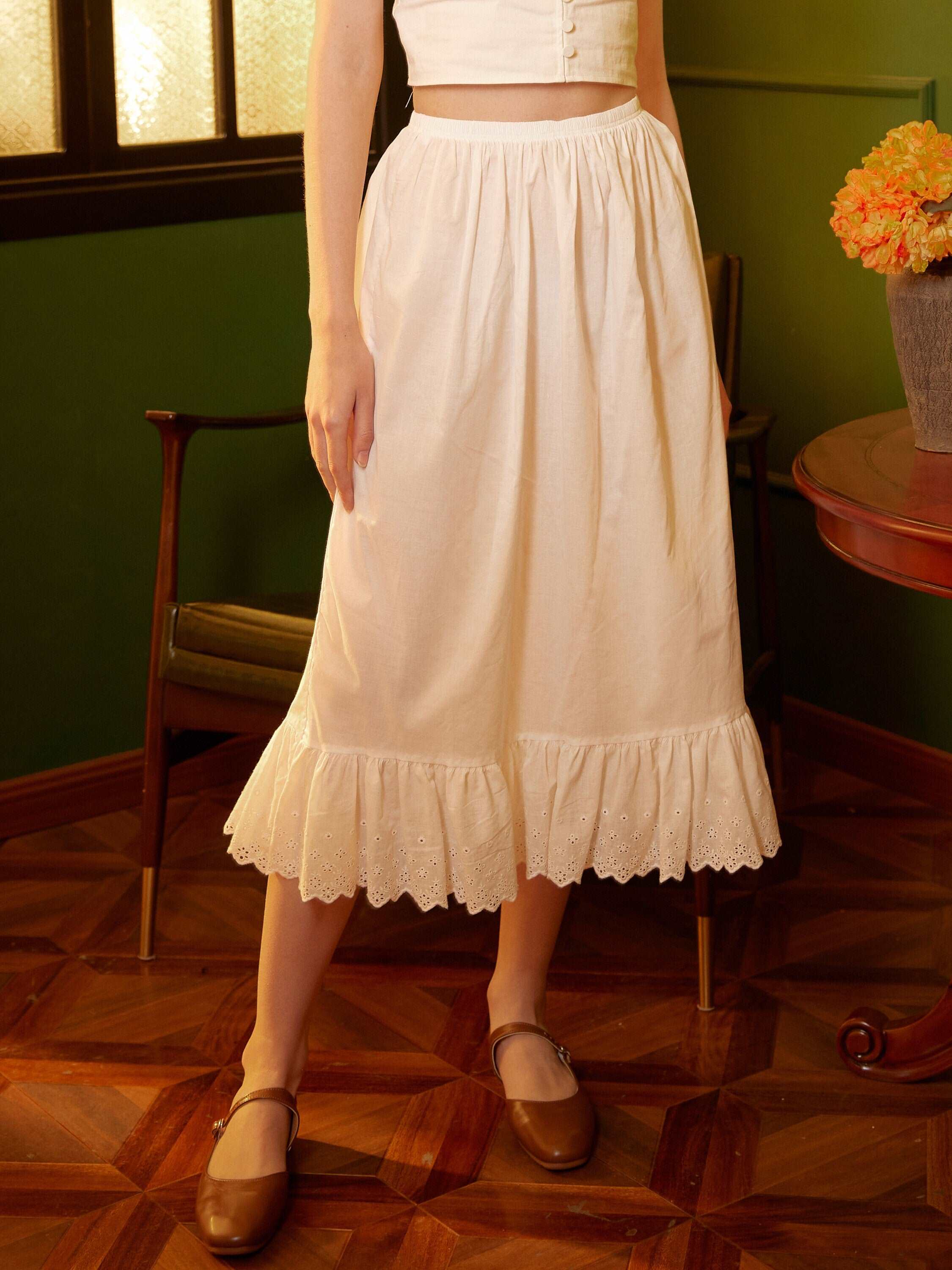 Half Slip Cotton Petticoat Skirt Extender Slip Lace Embroidery Unterrock Medieval Underskirt Ivory Black