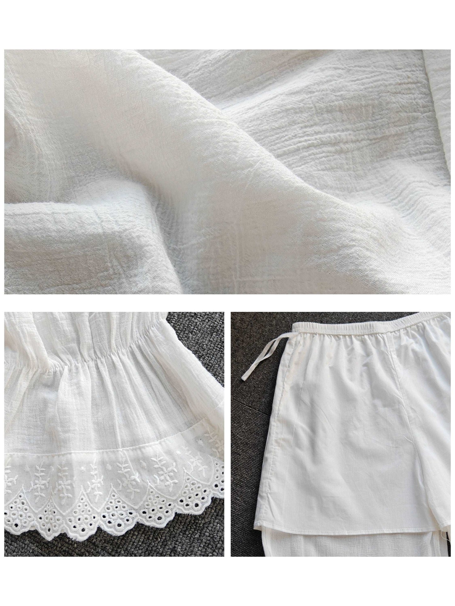 Bloomers Women Cotton Pantaloons Pajama Victorian Bloomers Capris Pants Sleepwear Pettipants with Elastic Lace Ruffle Hem Ivory