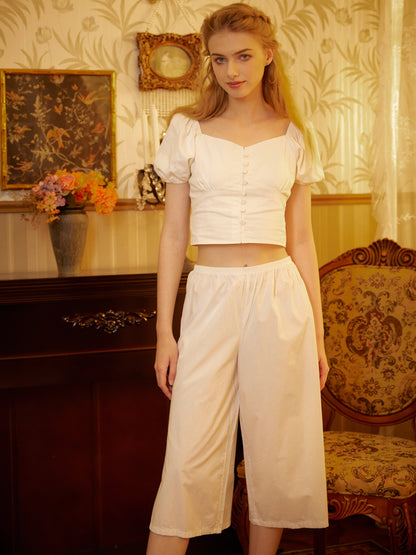 Women’s Bloomers Cotton Pettipants Cotton Culotte Slip Victorian Bloomer Pants Pajama Pantaloon Loungewear Ivory