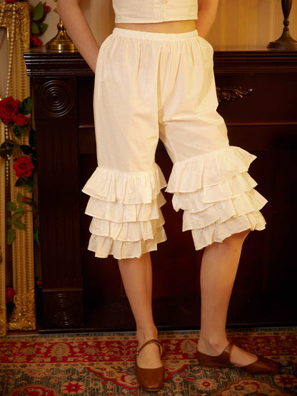 Cotton Victorian Bloomers Ruffles Woman Pantaloons Bloomer Pants Cropped Pants Loungewear Cotton Pettipants