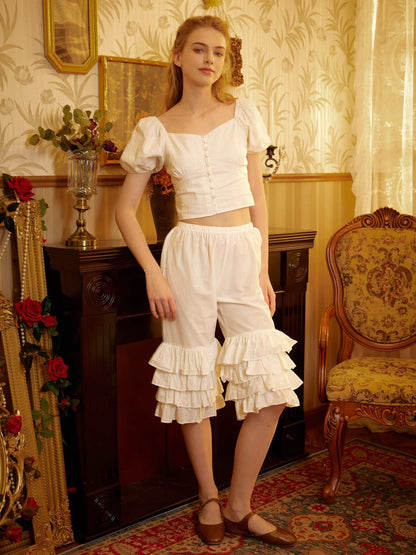 Cotton Victorian Bloomers Ruffles Woman Pantaloons Bloomer Pants Cropped Pants Loungewear Cotton Pettipants