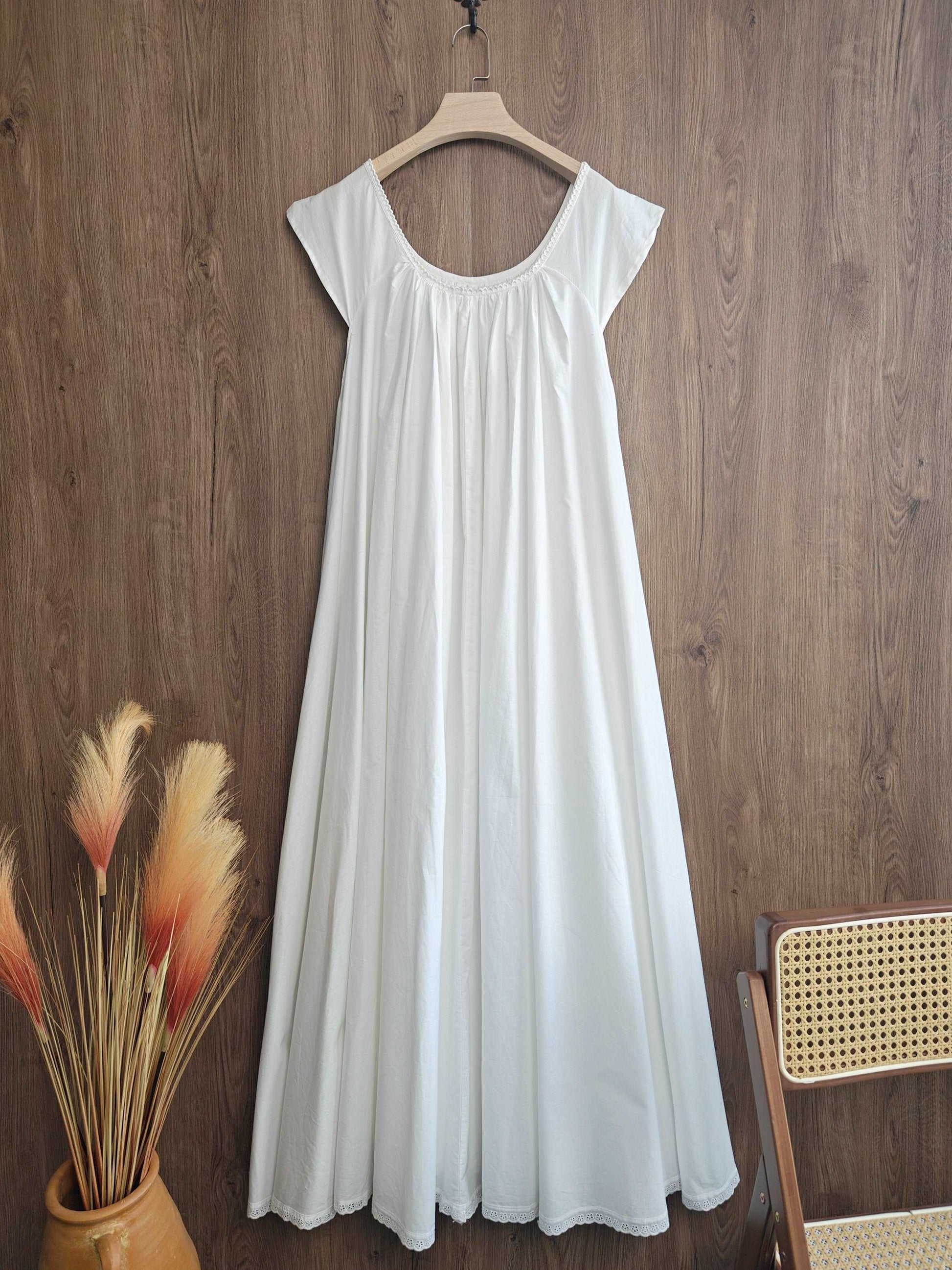 Nightgown 100% Cotton Victorian White Nightgown Women Nightie Maternity Long Dress Plus Size