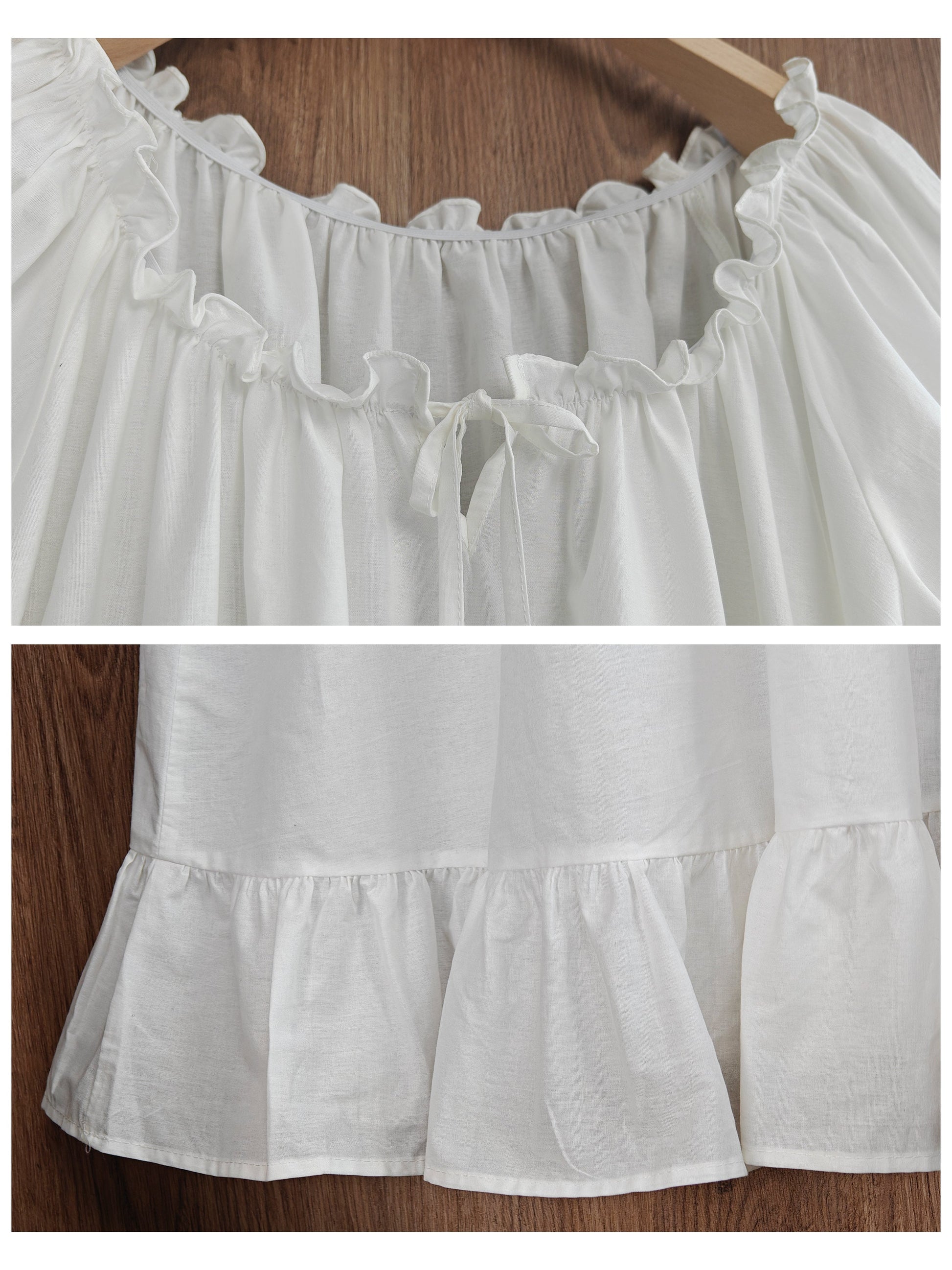 Ruffled Victorian Nightgown Vintage Inspired Summer Nightgown Loose White Long Sleepwear Ruffled Scoop Neckline Dress Elastic Sleeves