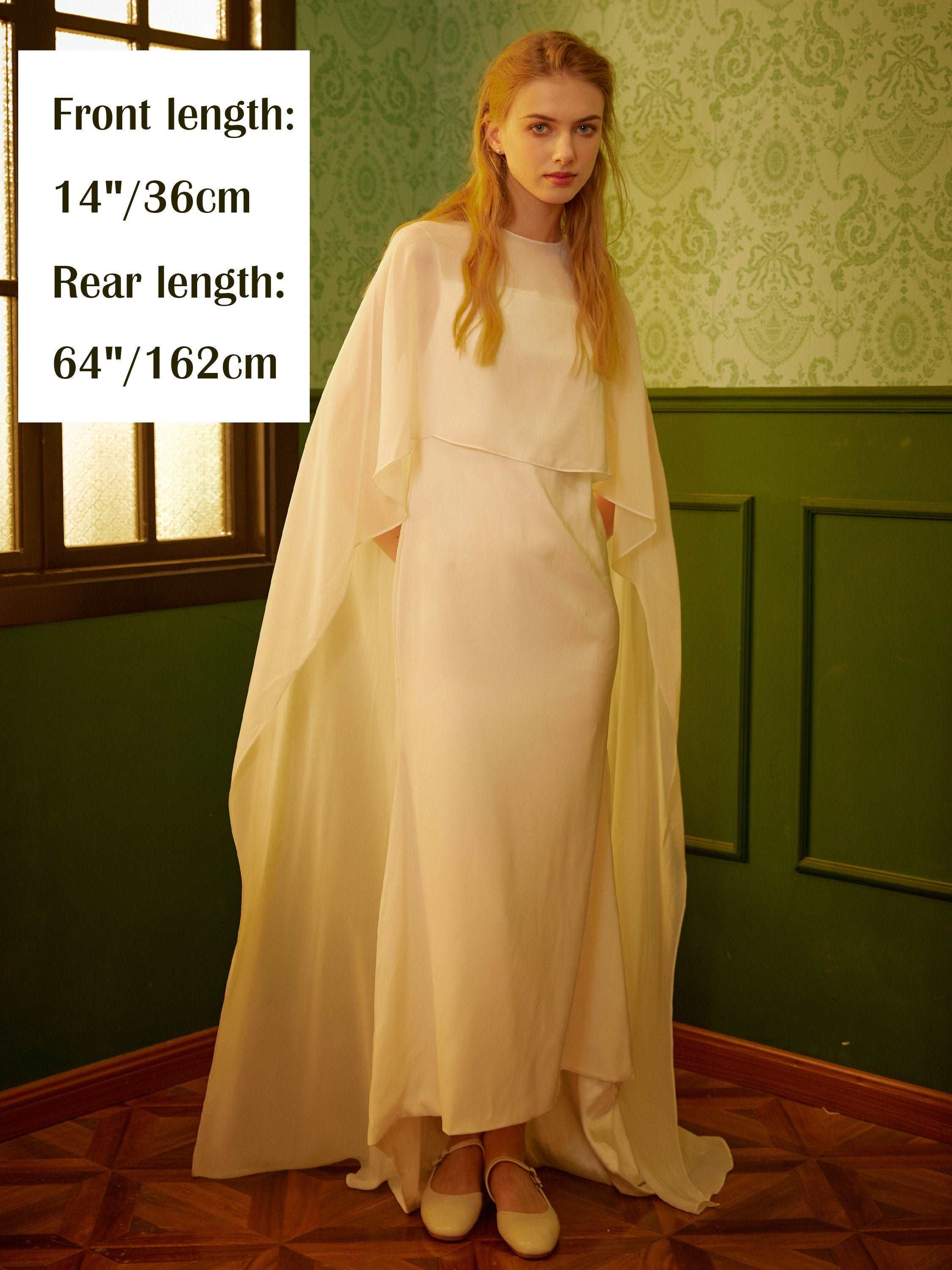 Bridal Cape High Low Chiffon Long Ivory Cape Wedding Bolero for Bride Wedding Shoulder cover up Bridal Jacket cape