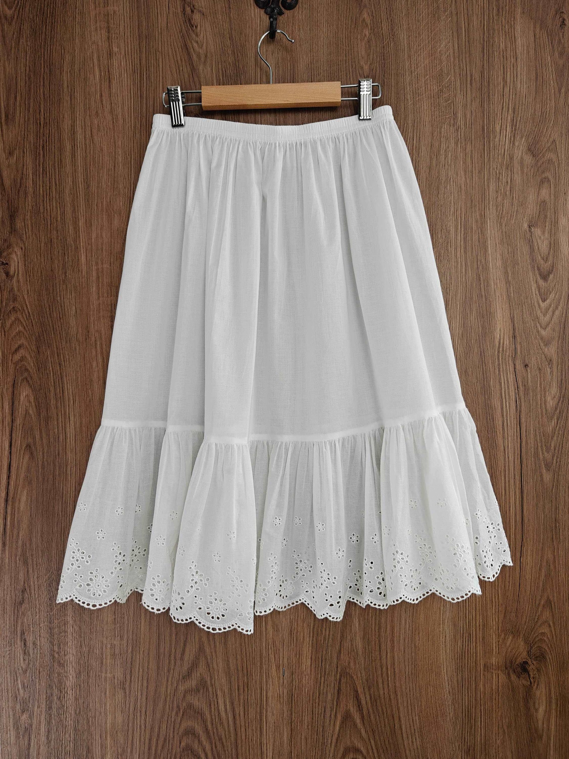 Half Slip Cotton Petticoat Skirt Extender Slip Hollow Flowers Lace Unterrock Vintage Inspired Underskirt Ivory