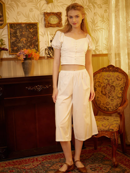 Women’s Bloomers Cotton Pettipants Cotton Culotte Slip Victorian Bloomer Pants Pajama Pantaloon Loungewear Ivory